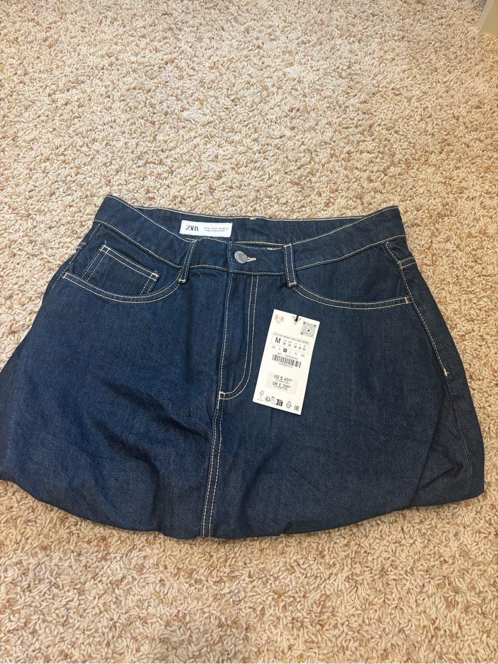 Zara Navy Blue Denim Mini Skirt